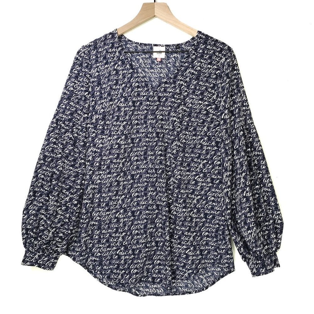 Cabi Te Amo Printed Balloon Sleeve Blouse S Blue‎ Top